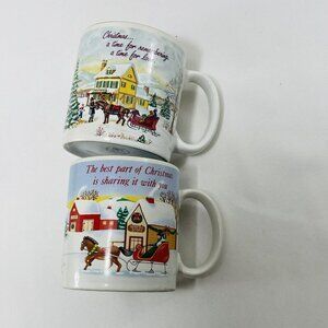 Vintage Russ Mug Set 2 Christmas European Blue Red Winter Snow Korea 8191 8329